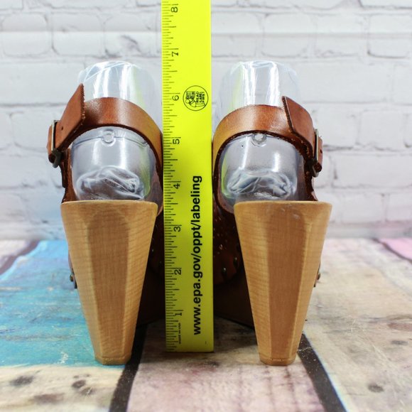 Natalia Blanco Brown Lacer Cut Leather Ankle Strap Platform Sandals Size 9 M - Picture 7 of 9